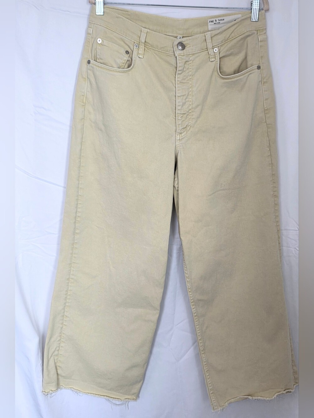 Rag & Bone Andi High Rise Wide Leg Ankle Jeans Pale Butter Yellow Raw Hem Denim